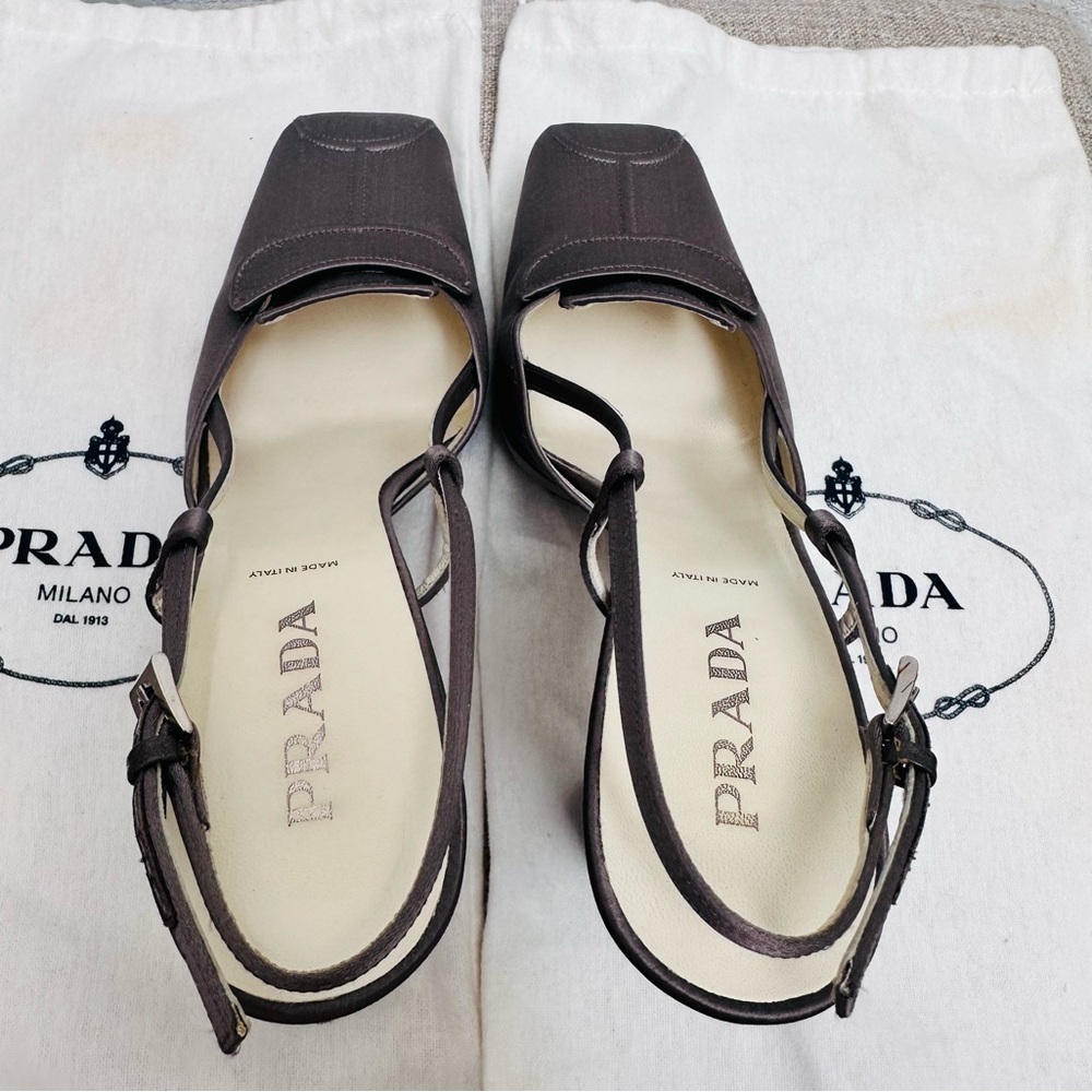 Prada Women's Satin Slingback Heels - Gray - Picture 4 of 5